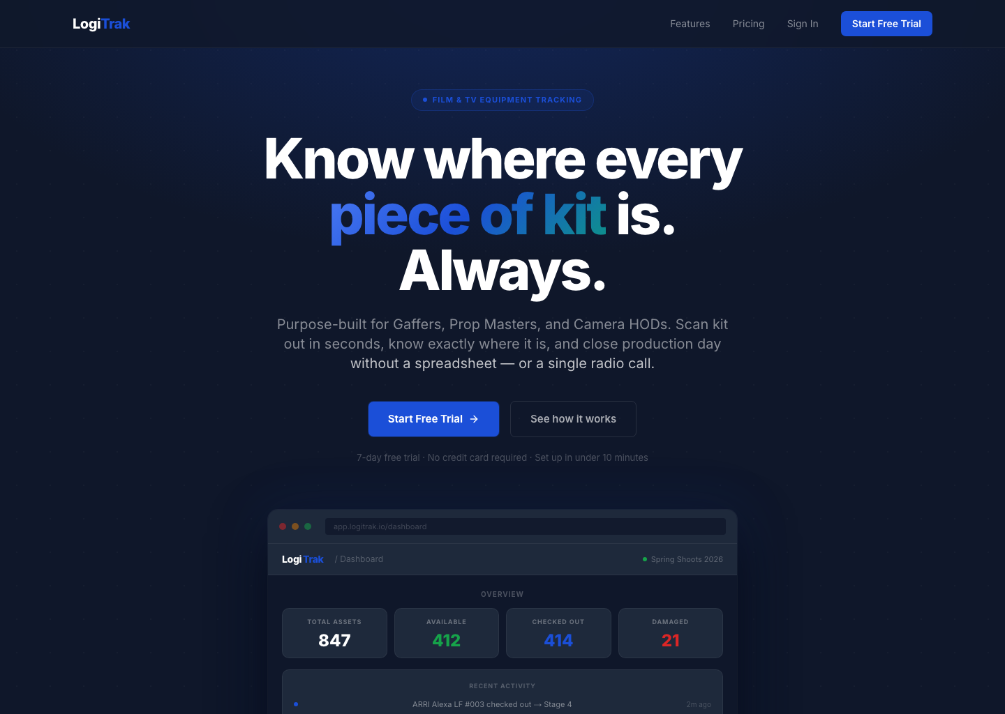 LogiTrak landing page