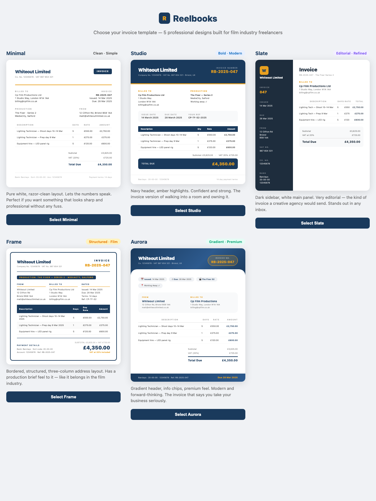 Reelbooks invoice template